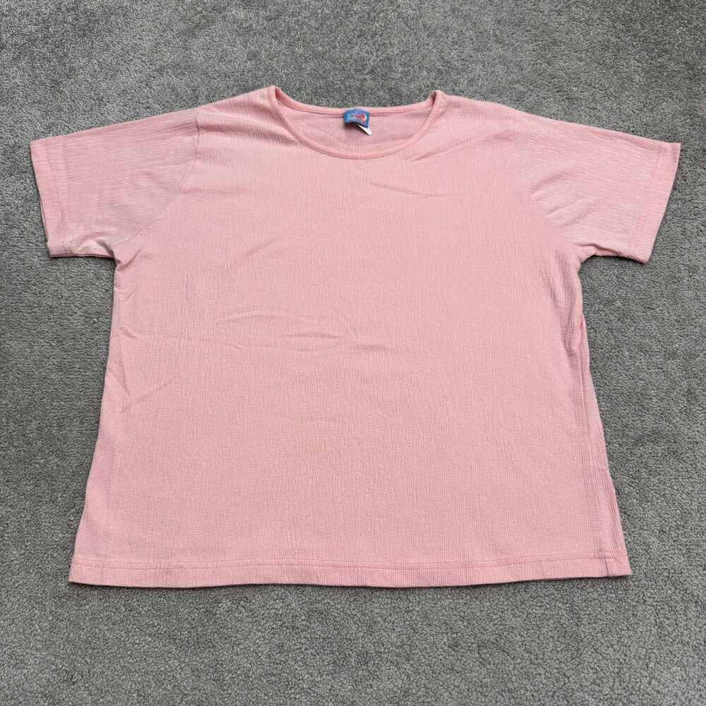 Haband Moon Beams Textured Waffle Knit Basic T-Shirt Womens Large Pink Crew Tee